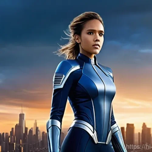 Home 28 Jessica Alba의 영화와 사업 활동 - **Prompt 1: Jessica Alba as the Empowered Superheroine**
A full-body shot of Jessica Alba, depic...