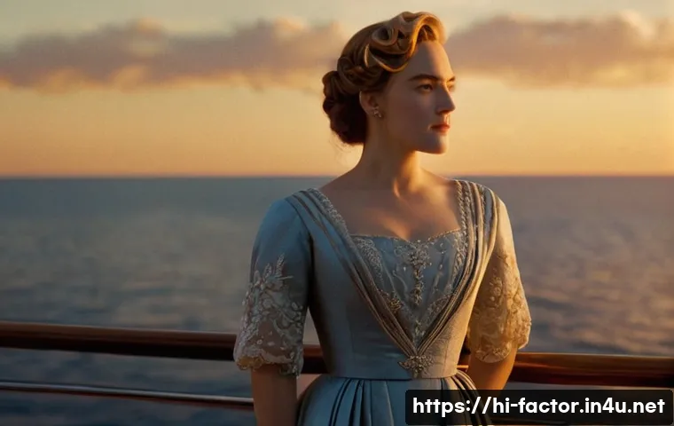 Kate Winslet과 타이타닉 이후 경력 변화 - **Prompt 1: Young Rose from Titanic**
A highly detailed, cinematic portrait of Kate Winslet as y...