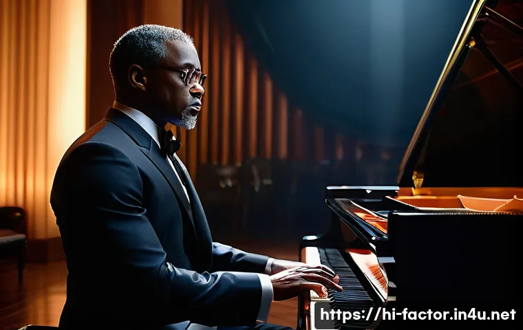 Mahershala Ali의 두 차례 오스카 수상 이유 - **Prompt 1: A dignified African American jazz pianist, around 40-50 years old, meticulously dressed ...